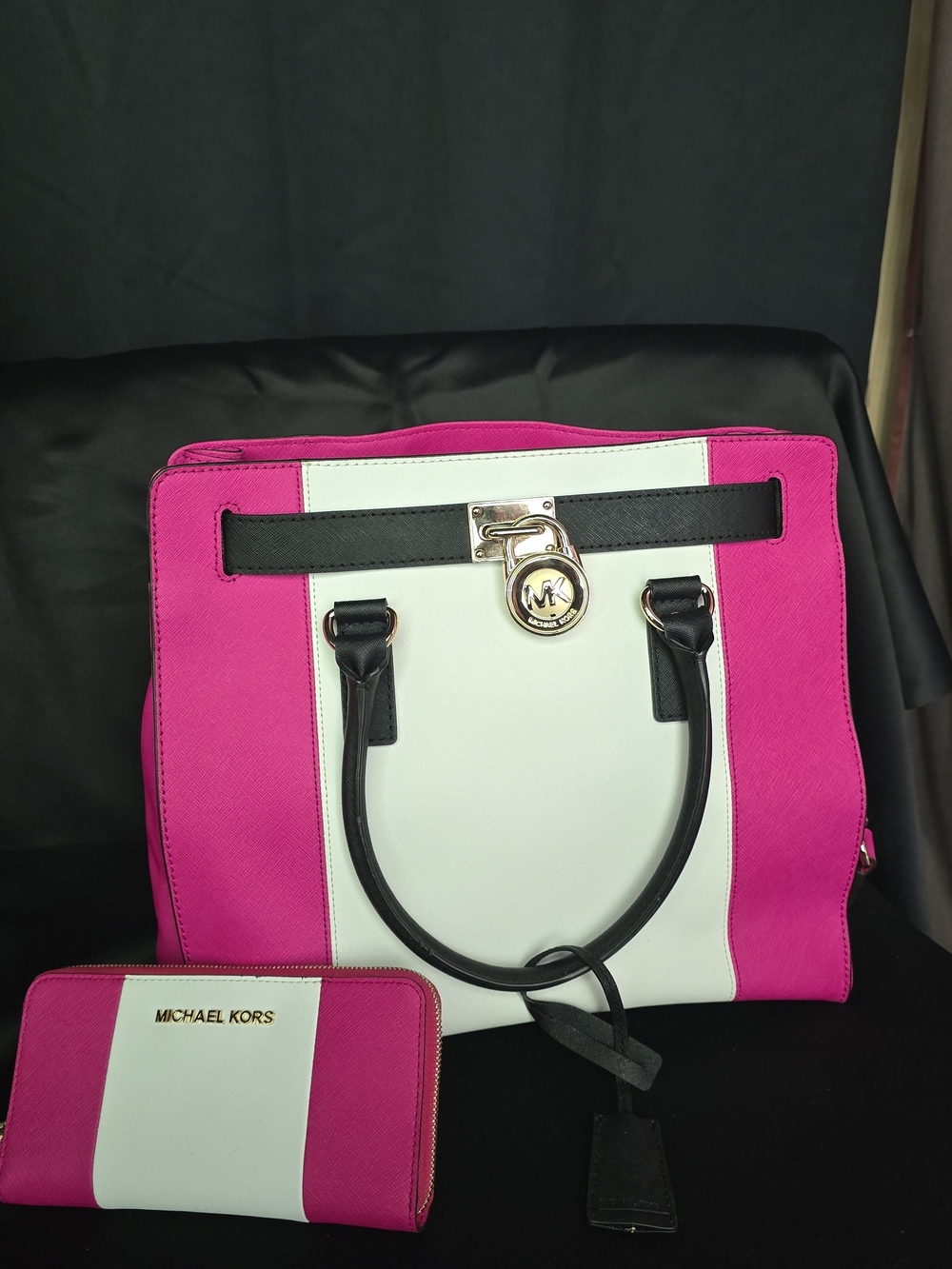 Michael Kors Pink and White Saffiano Tote with Matching Wallet